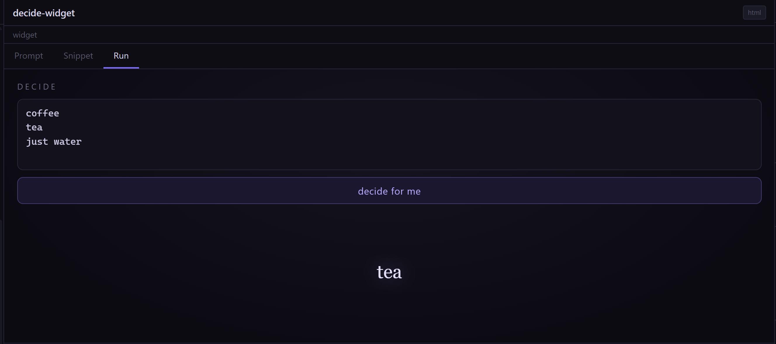 decide-widget: three options in a box,